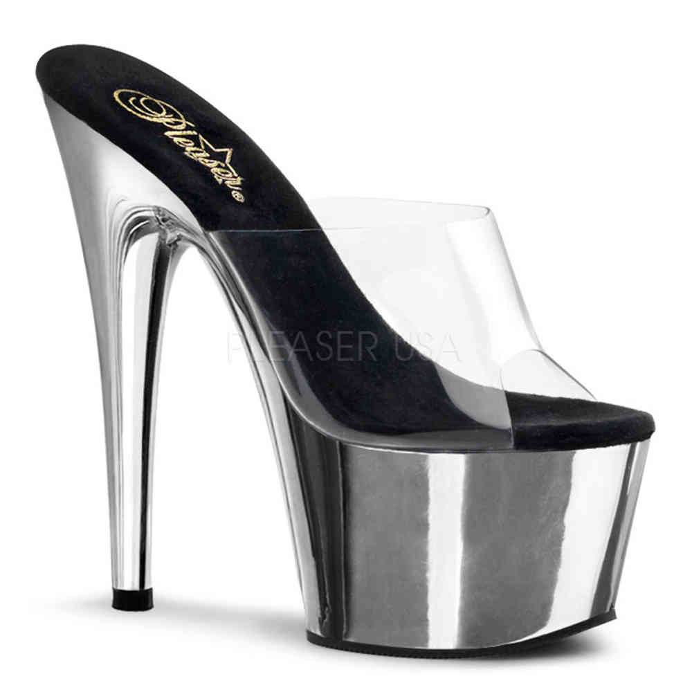 Pleaser - ADORE701 Mules à talons - Chaussures de pole dance - Noir/Couleur chrome Product image